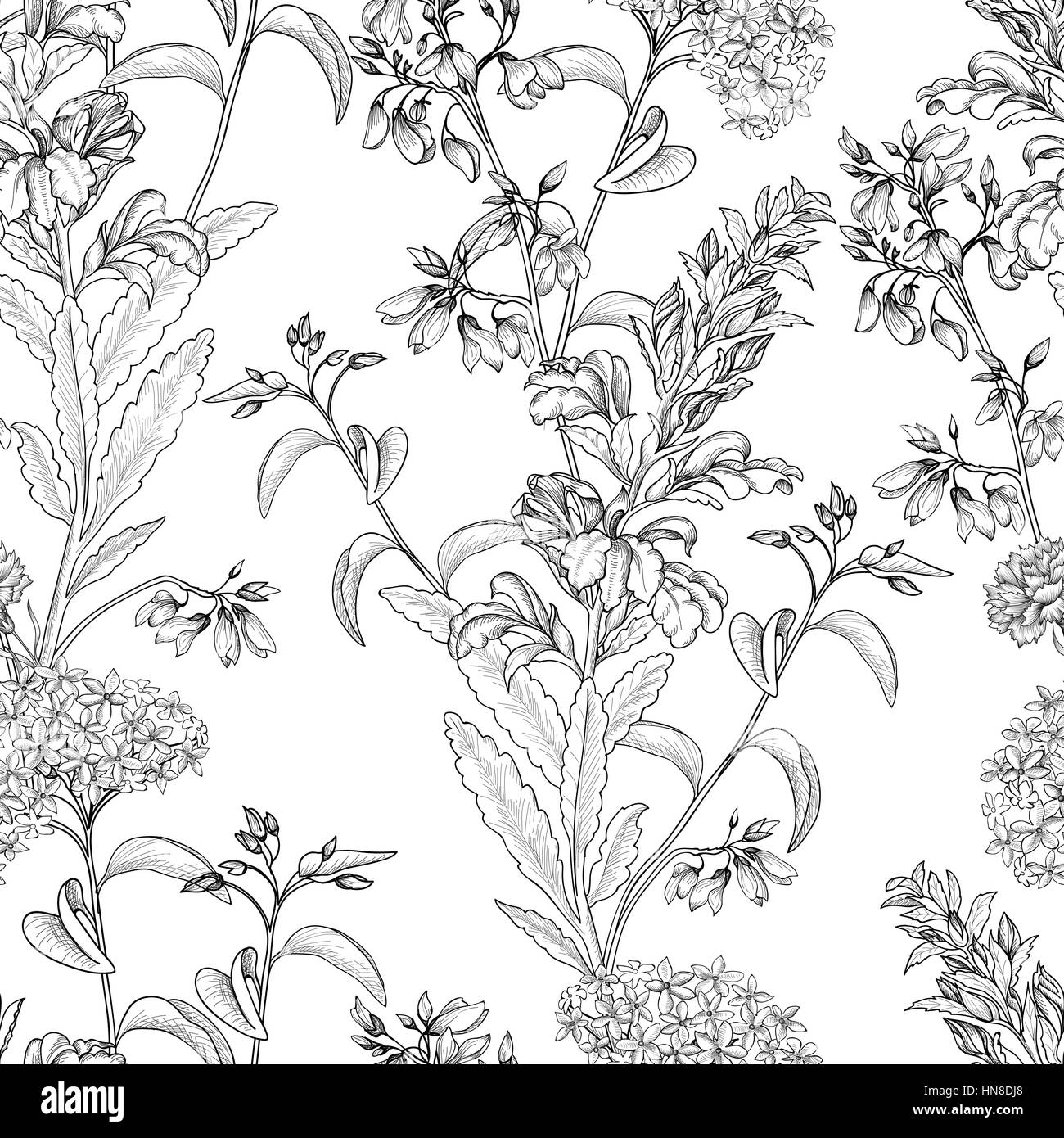 Floral seamless pattern. Flower background. Floral tile ornamental texture with flowers. Spring flourish garden Stock Vector