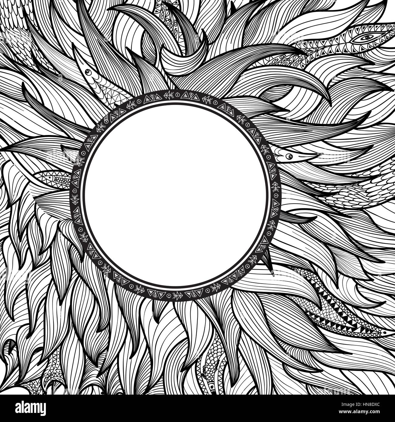 Abstract ornament for tatoo. Zentangle pattern. Round shape stylized