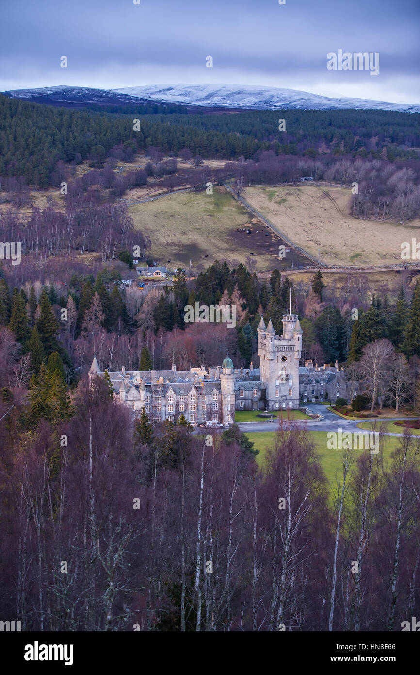 Aerial view of Balmoral Castle, owned by the royal family, near Ballater in Aberdeenshire, Scotland, UK Stock Photo
