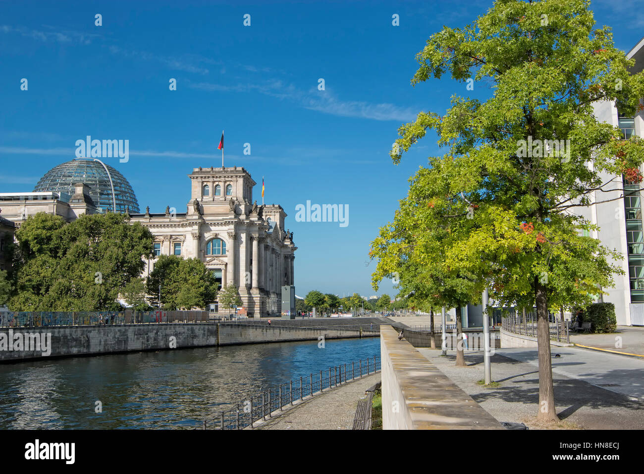 The Reichstag building and Spree river Stock Photo