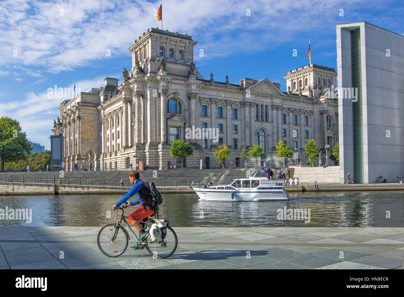 The Reichstag building and Spree river Stock Photo