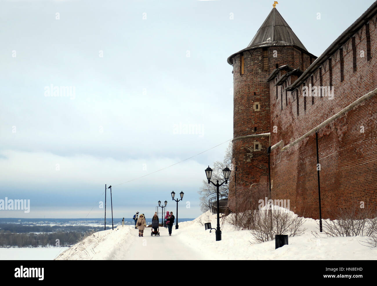 Russia, Nizhny Novgorod - February 09, 2017: Winter walk along the walls of the Nizhny Novgorod Kremlin. Stock Photo