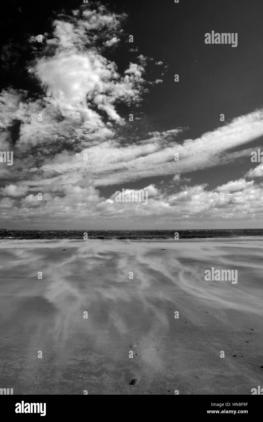 Windy Sand Patterns, Seahouses Beach, North Northumbrian Coast, Northumbria County, England, UK Stock Photo