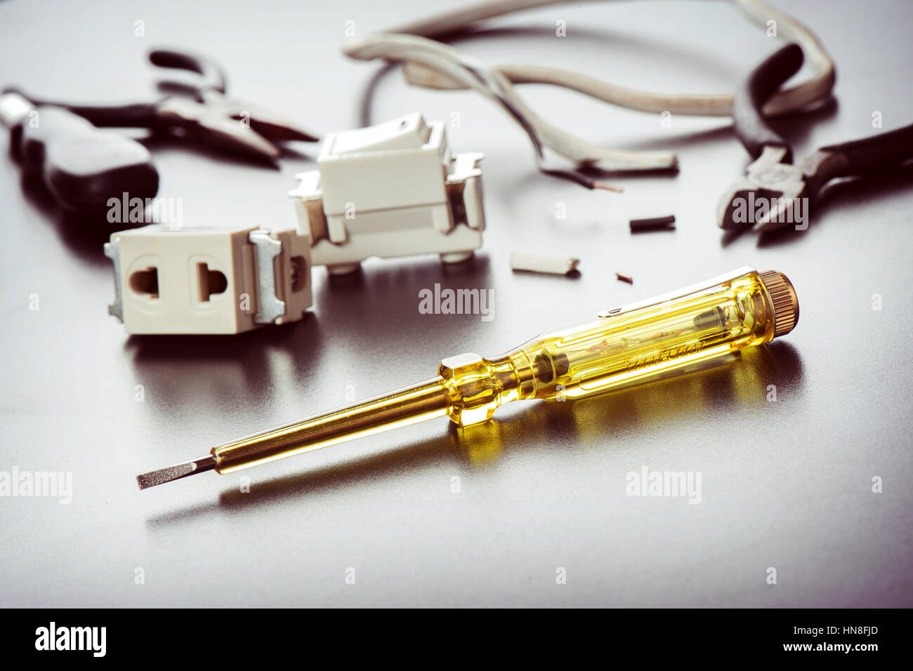 electrical tester screwdriver on technician desktop Stock Photo Alamy