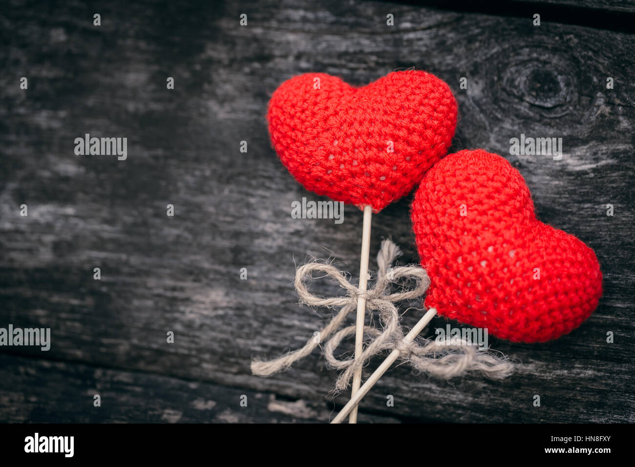 Sweet two red heart lover for Valentine's day love art background. Stock Photo