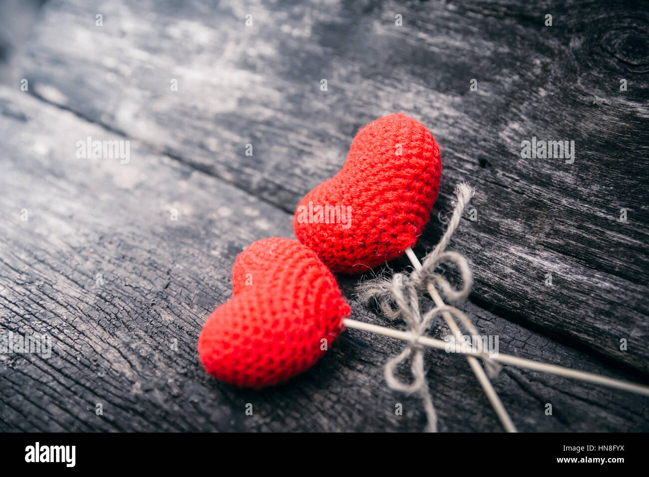 Sweet two red heart lover for Valentine's day love art background. Stock Photo