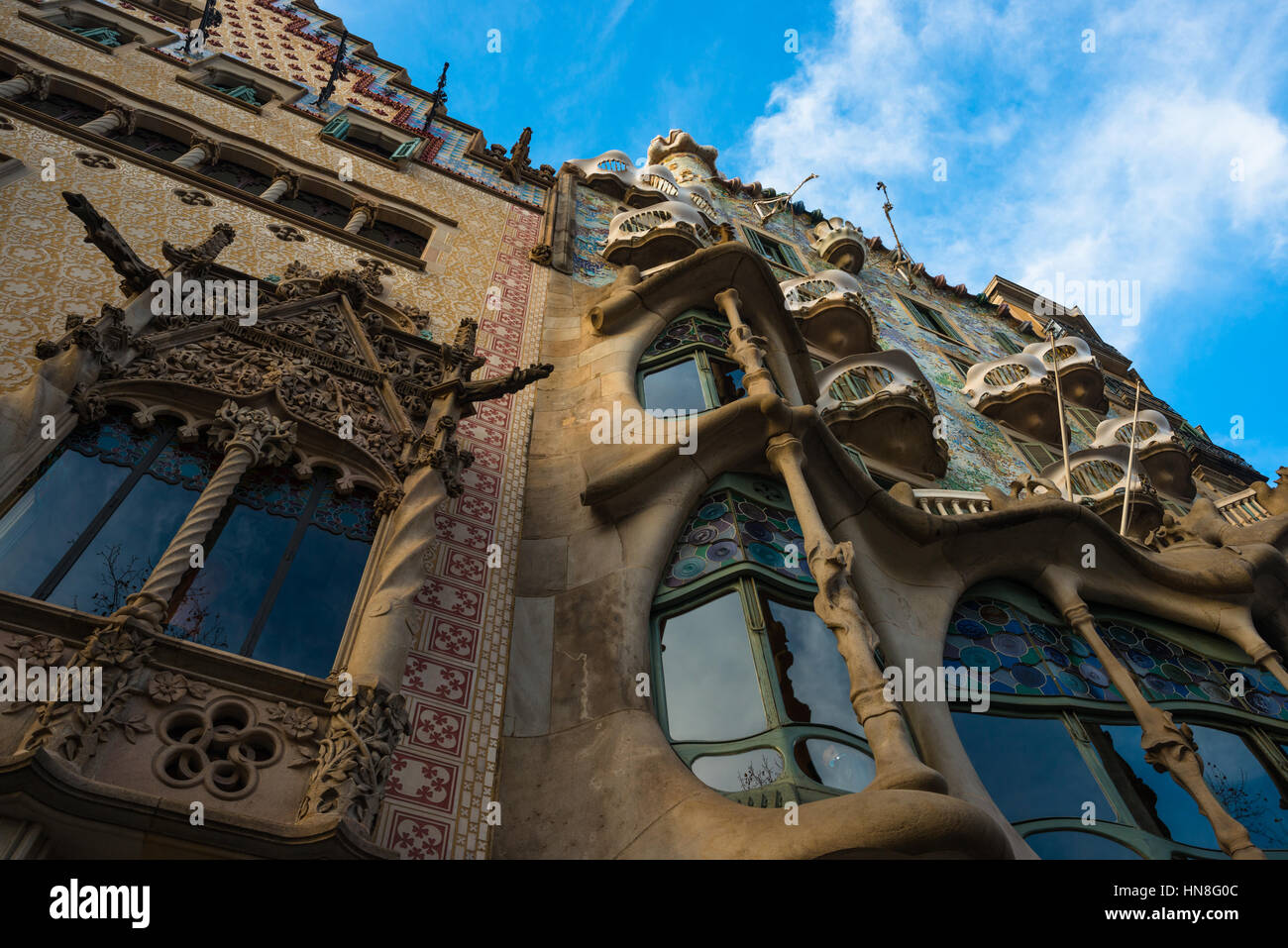 Spain, Catatonia, Barcelona, Casa Batlló at Passeig de Gràcia, redesigned in 1904 by Antoni Gaudi Stock Photo