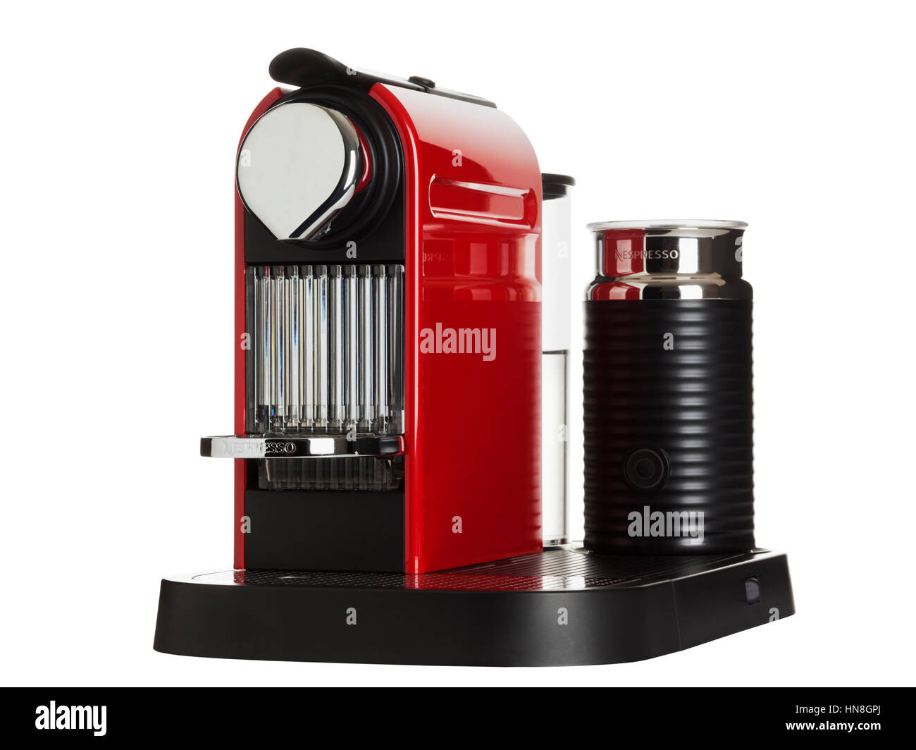 Red Nespresso Citiz plus Milk coffee pod machine made by Krups isolated on  white background Stock Photo - Alamy