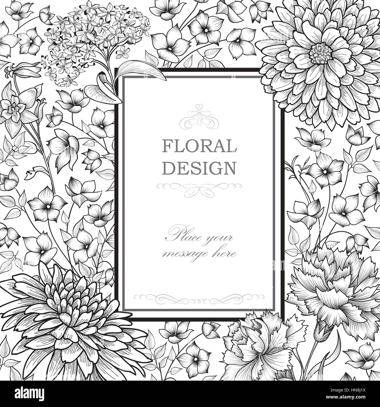 Floral background. Flower bouquet vintage cover. Flourish card with copy space. Stock Vector