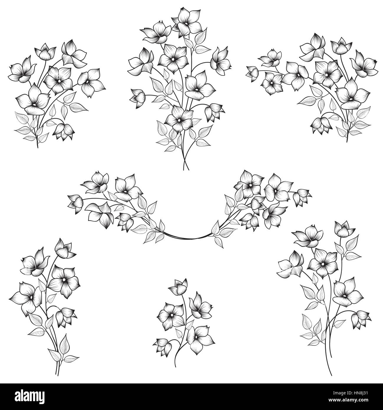 Flowers decor elements for framework. Flower bouquet decoration for frame. Abstract Floral border set. Floral posy collection. Stock Vector
