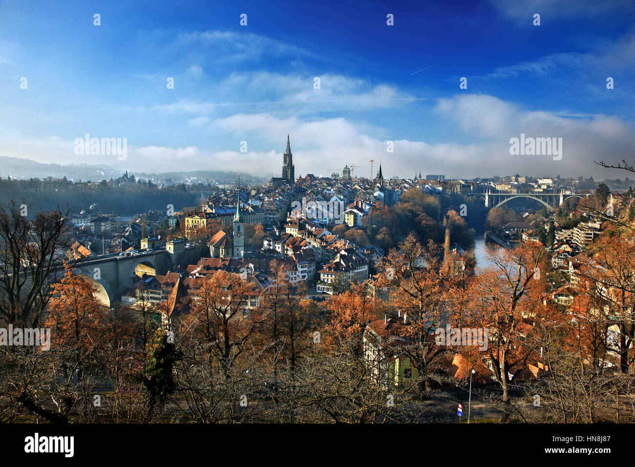 View of the Old Town ('Altstadt') of Bern, from Rosengarten park, Switzerland Stock Photo