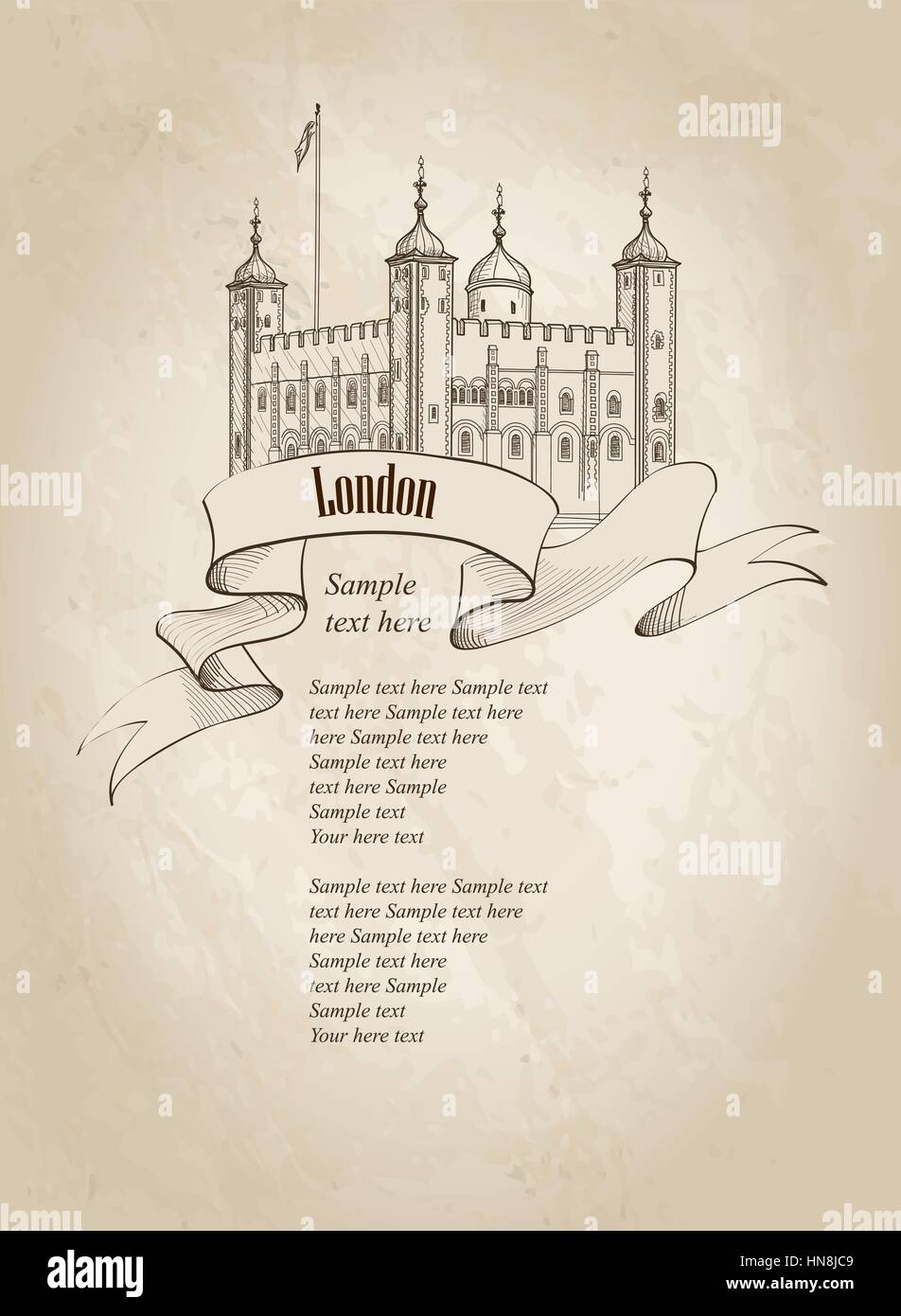 London symbol vintage background with copy space. Tower of London famous building, London, England, UK. Stock Vector