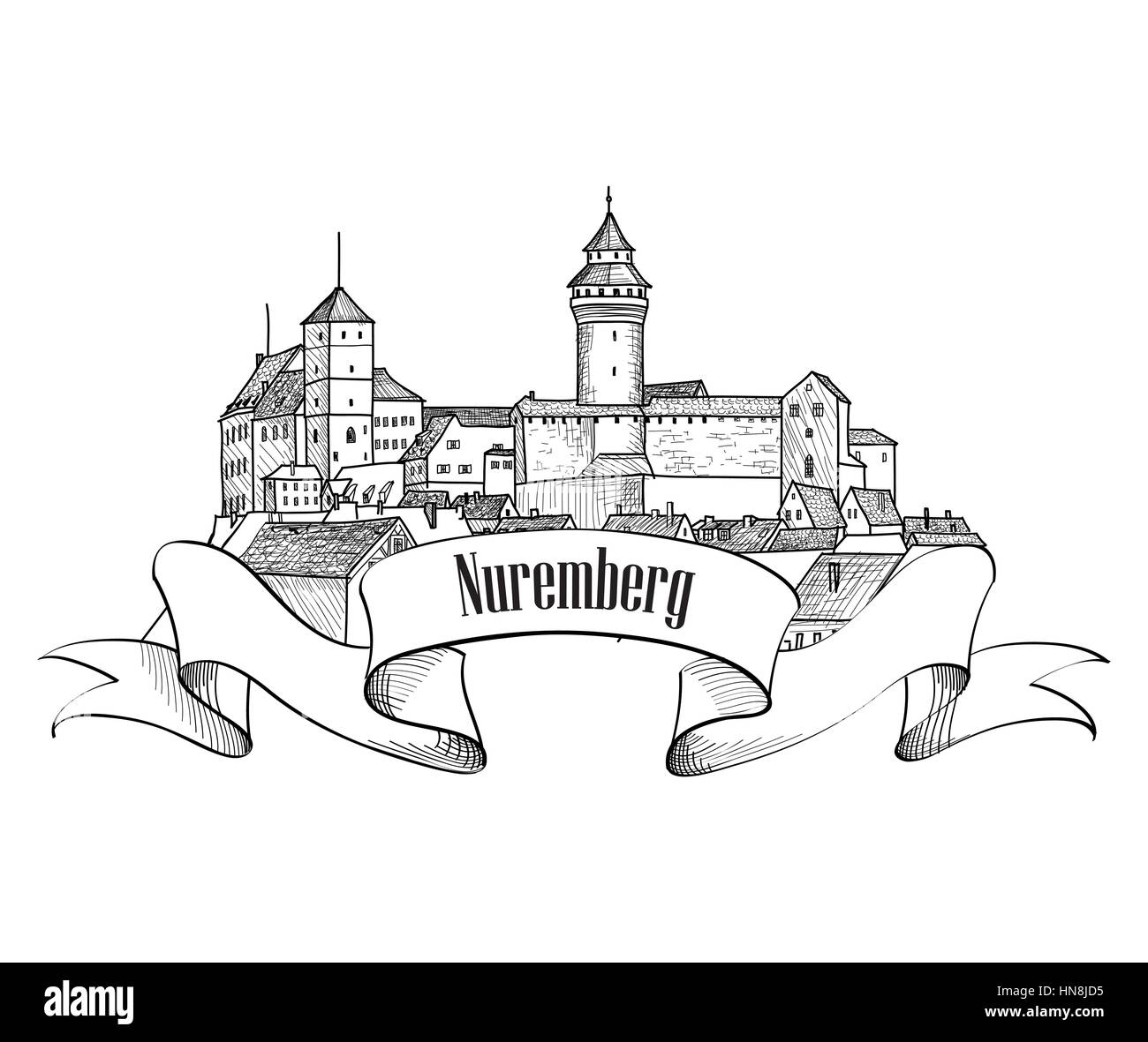Nurnberg. City symbol. Old Nuremberg. Travel Germany label. Stock Vector
