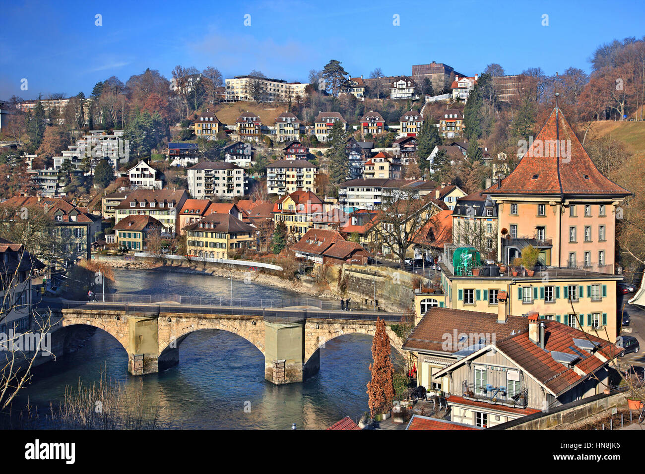 The Untertorbrücke, the oldest bridge of Bern city, over Aare river, Switzerland Stock Photo