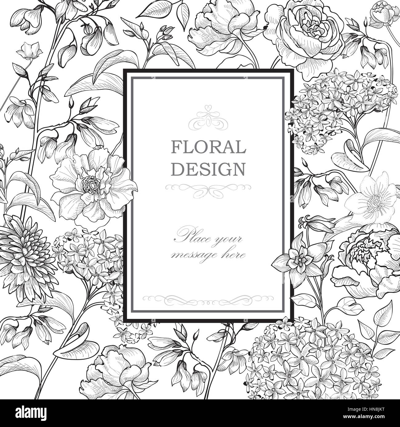 Floral  background. Flower bouquetr vintage cover. Flourish card with copy space. Stock Vector