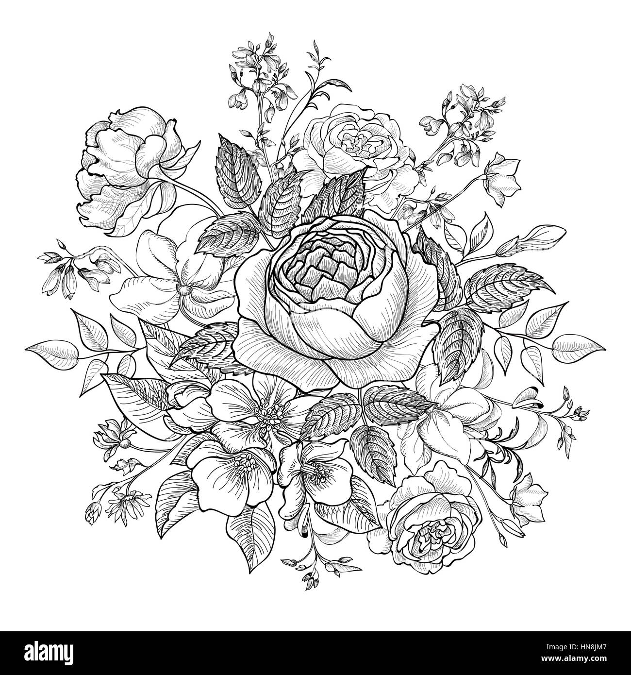 Floral frame flower bouquet Black and White Stock Photos & Images - Alamy