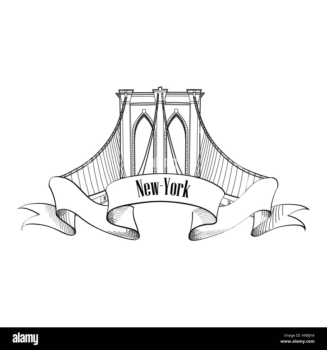 New York Brooklyn Bridge Symbol. Label Design Stock Vector