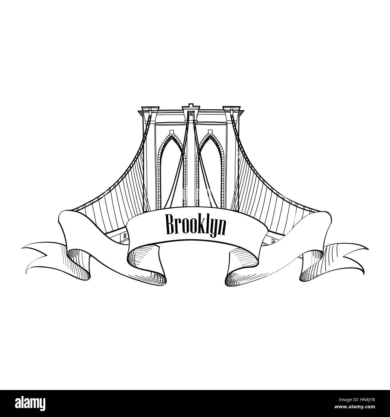 New York Brooklyn Bridge Symbol. Label Design Stock Vector