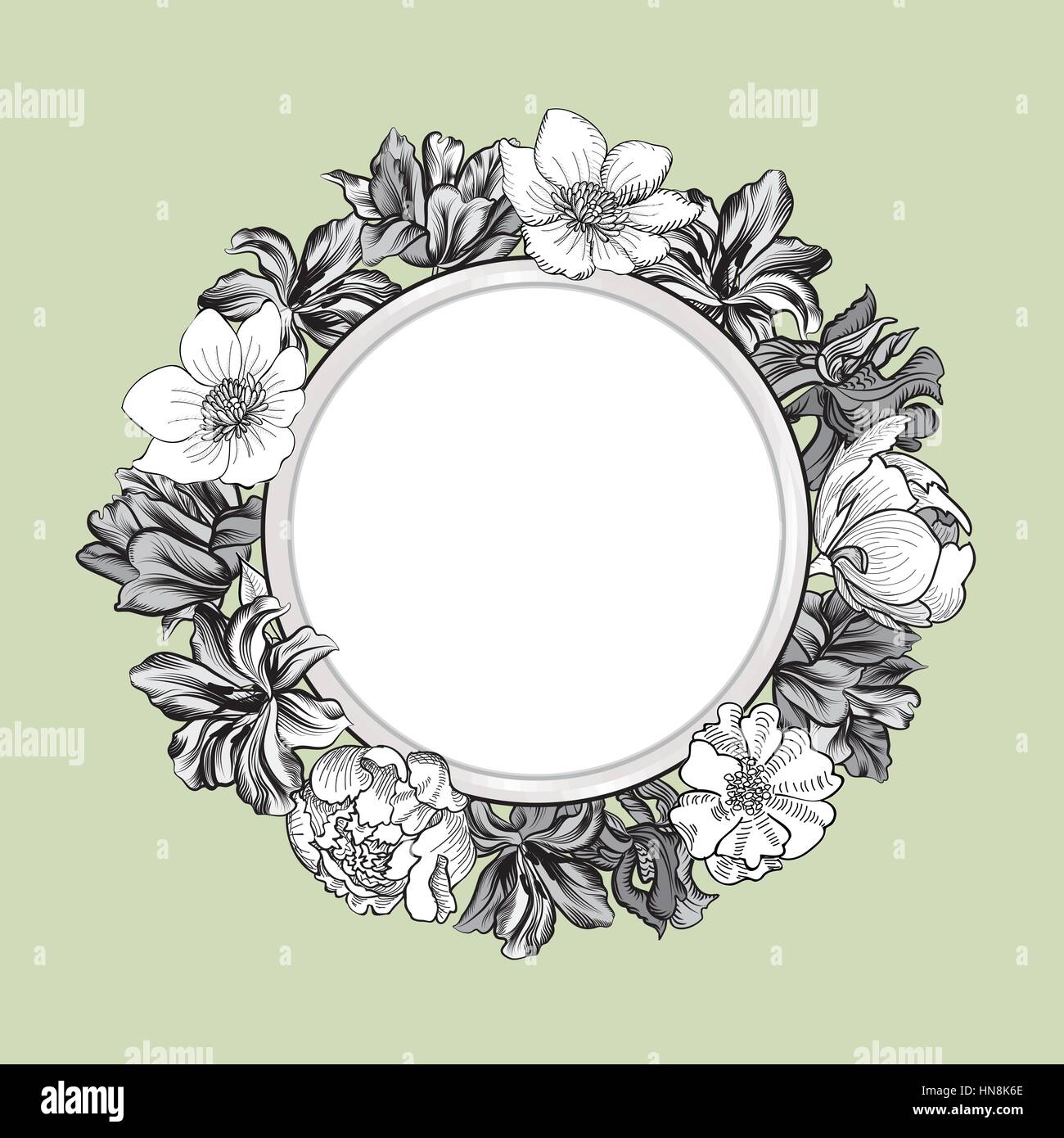 Floral frame. Flower bouquet border. Vintage flourish spring card or cover. Stock Vector
