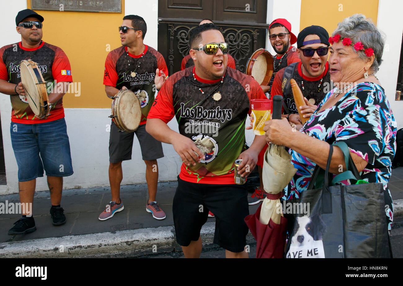 Musical group street performance, San Sebastian Festival, San Juan, Puerto Rico Stock Photo