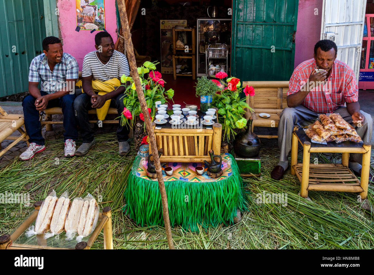 Ethiopian People Drinking Coffee At An Outdoor Cafe (Coffee Ceremony