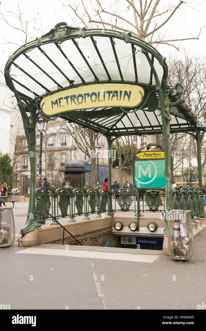Art nouveau entrance of the metro in Paris, France, Europe Stock Photo
