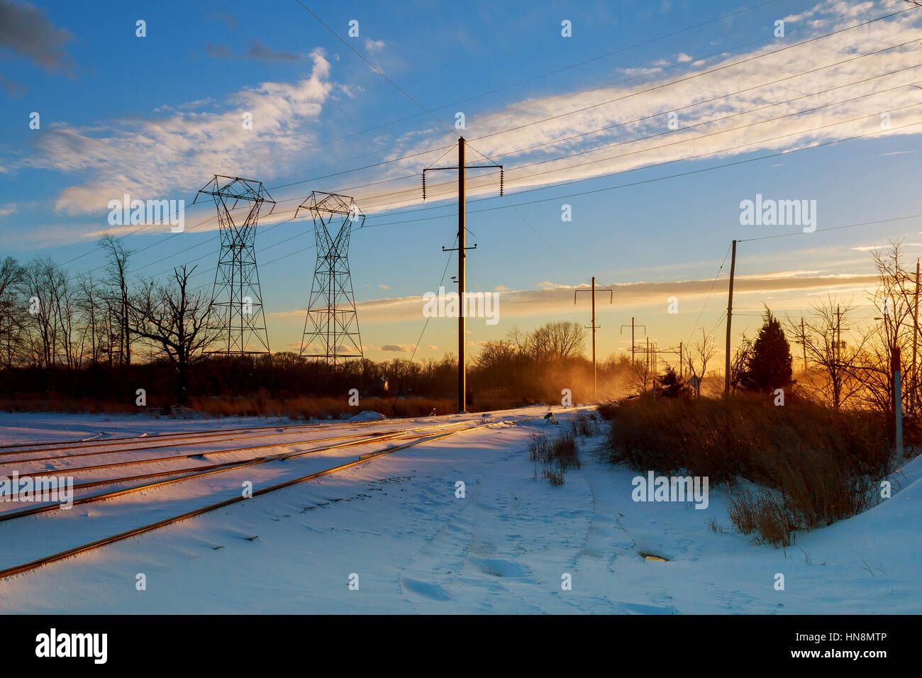 Night sky clouds sunset power lines Stock Photo - Alamy