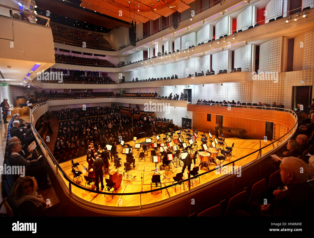 The concert hall in the KKL (Kultur- und Kongresszentrum Luzern), Lucerne, Switzerland. Stock Photo