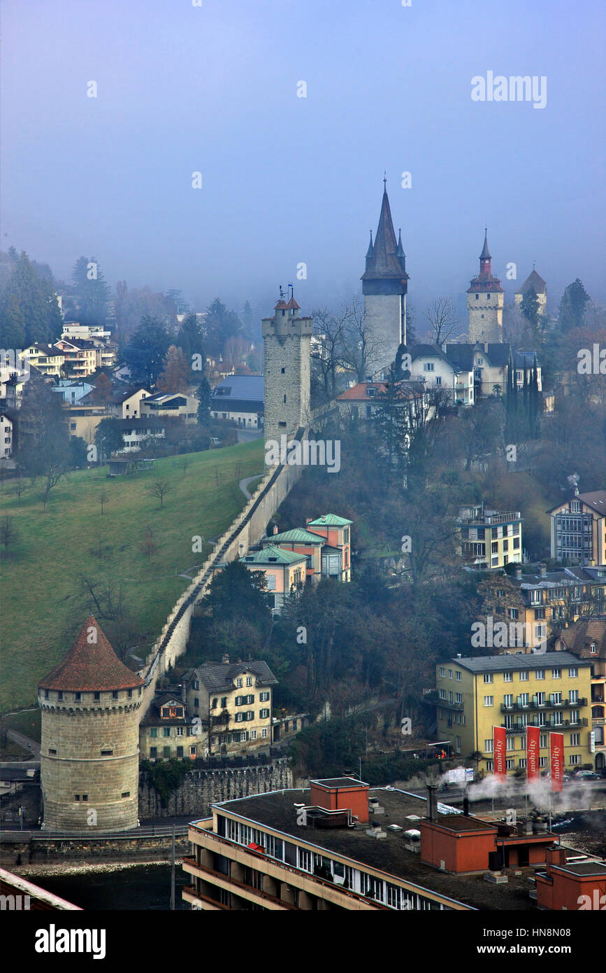 View of he Nölliturm and other towers of Museggmauer, the iconic old ...