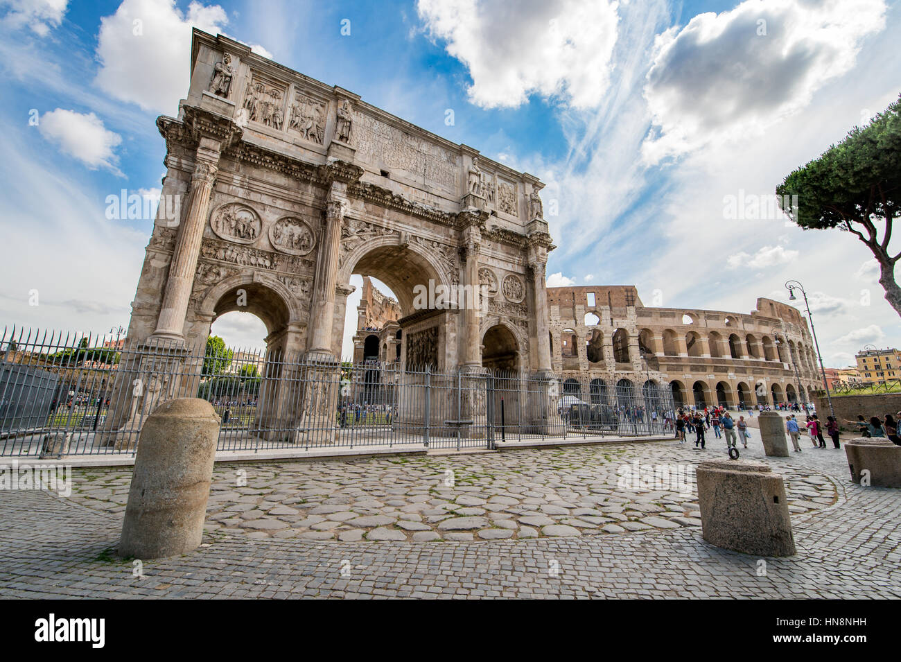 Rome, Italy- View of The Arch of Constantine with the Roman Colosseum ...