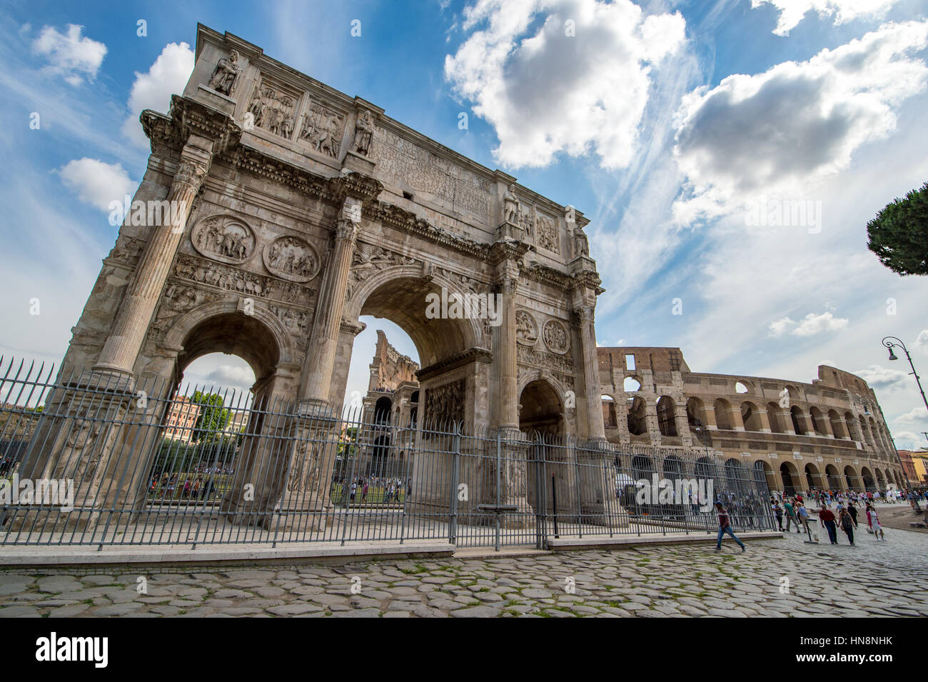 Rome, Italy- View of The Arch of Constantine with the Roman Colosseum ...