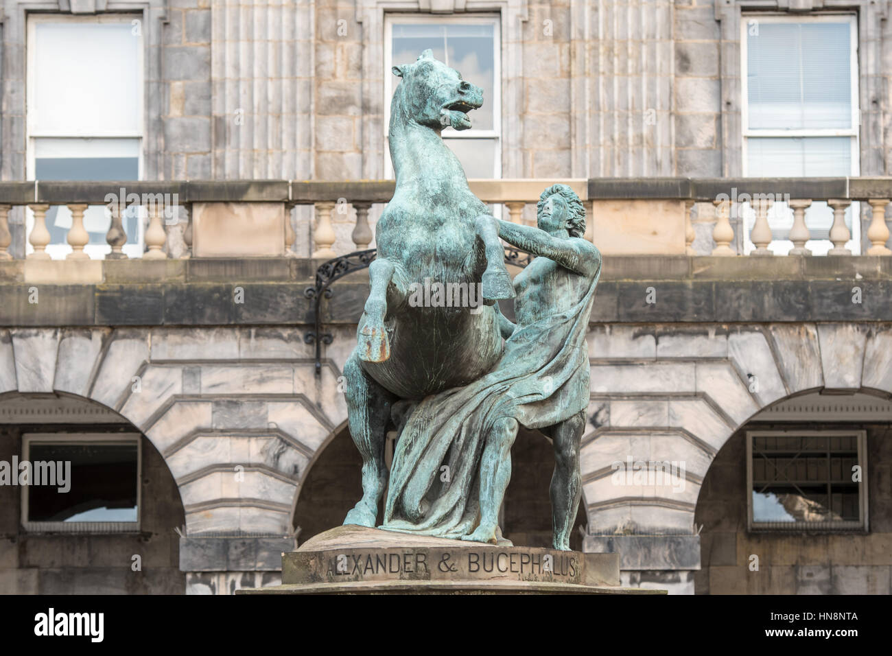 UK, Scotland, Edinburgh Statue of Alexander & Bucephalus outside of