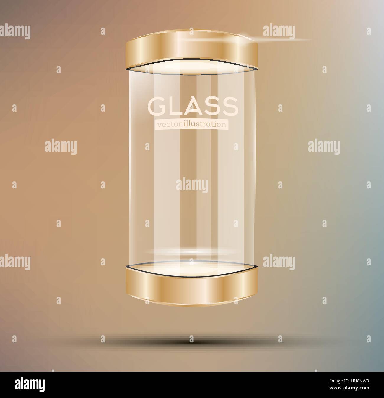 Empty Golden Glass Showcase. Vector Illustration. Stock Vector
