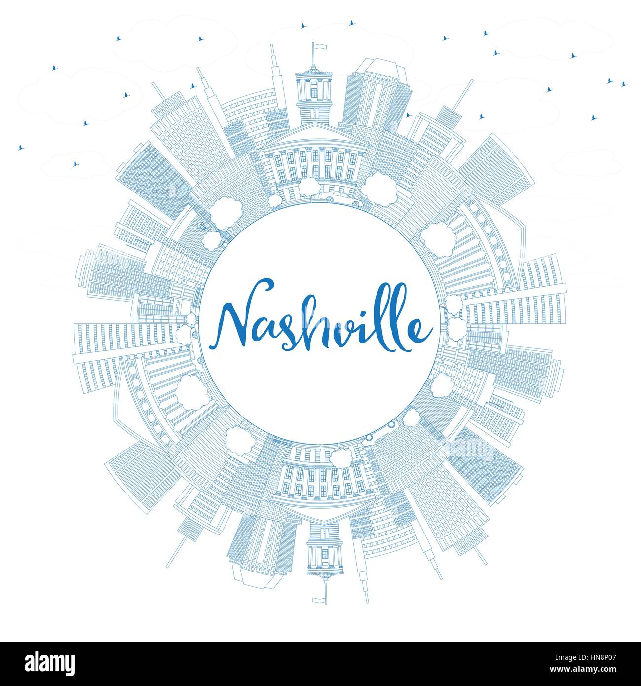 Outline Nashville Skyline with Blue Buildings and Copy Space. Vector ...