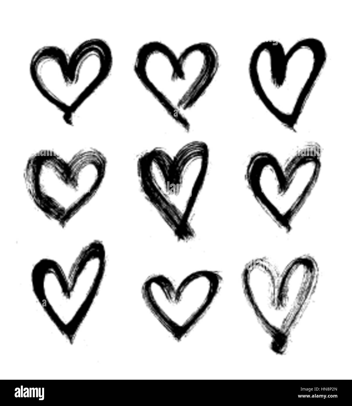 Set of Hand Drawn Hearts. Vector Illustration. Stock Vector