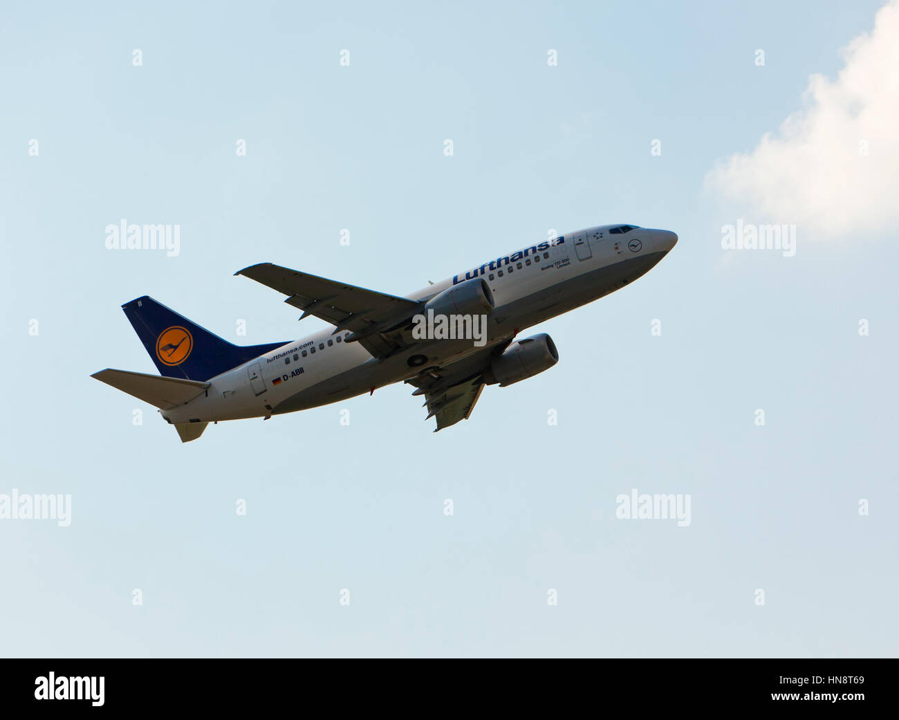 Lufthansa Airbus after take-off from DUS Airport Stock Photo