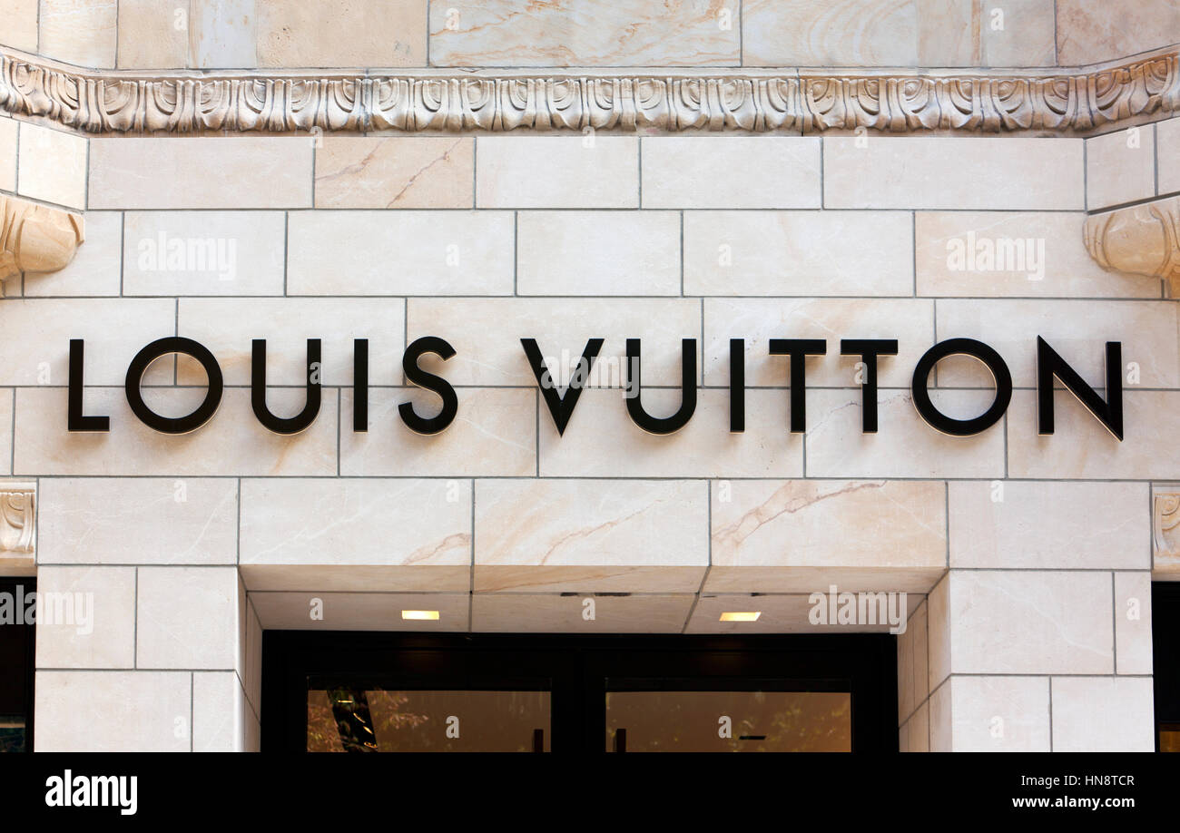 Dusseldorf, Germany - August 20, 2011: Louis Vuitton sign on the building at Louis Vuitton store on Königsallee. Louis Vuitton Malletier is a french f Stock Photo