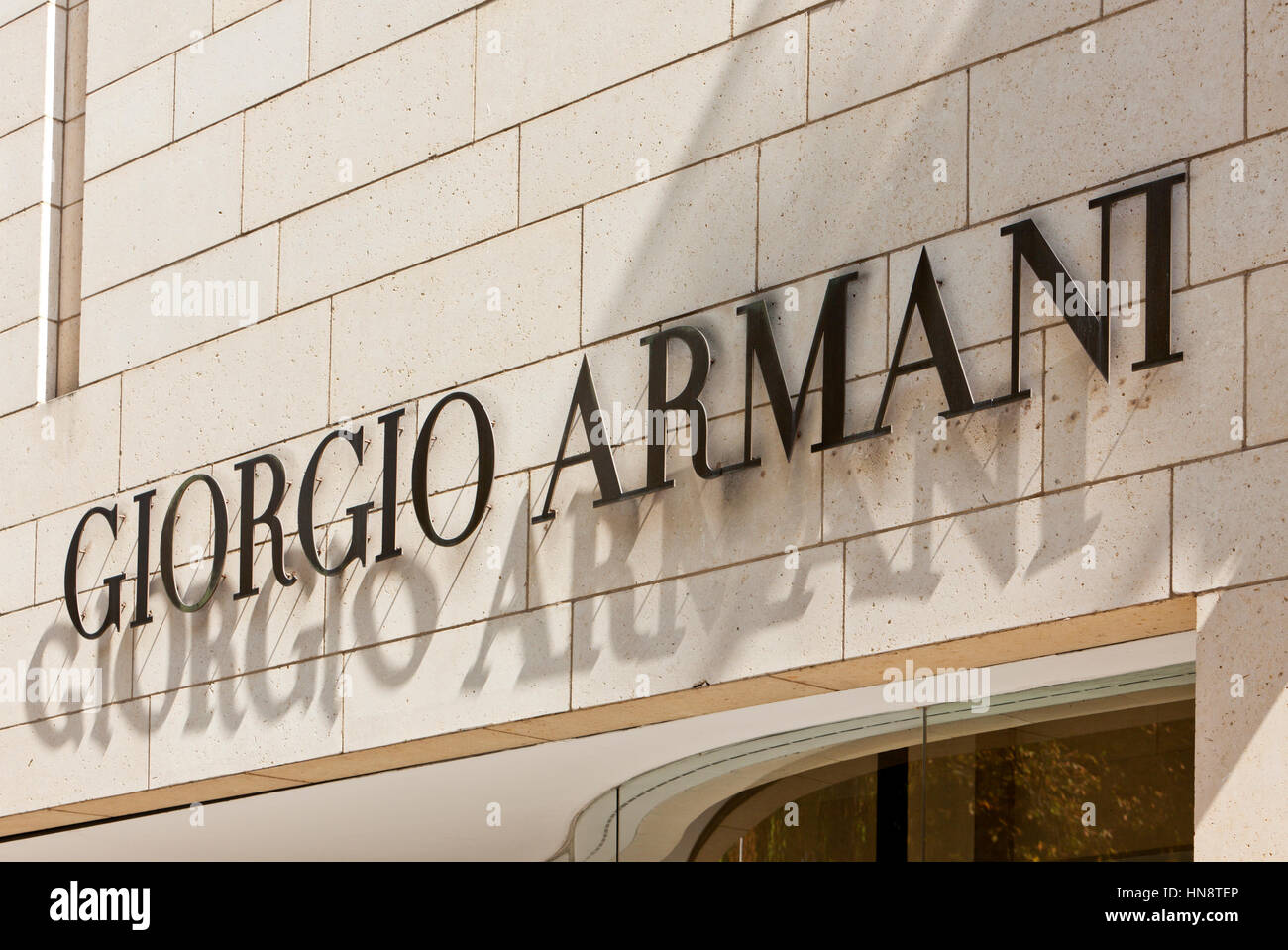Giorgio Armani signage above store entrance on Königsallee. Giorgio ...