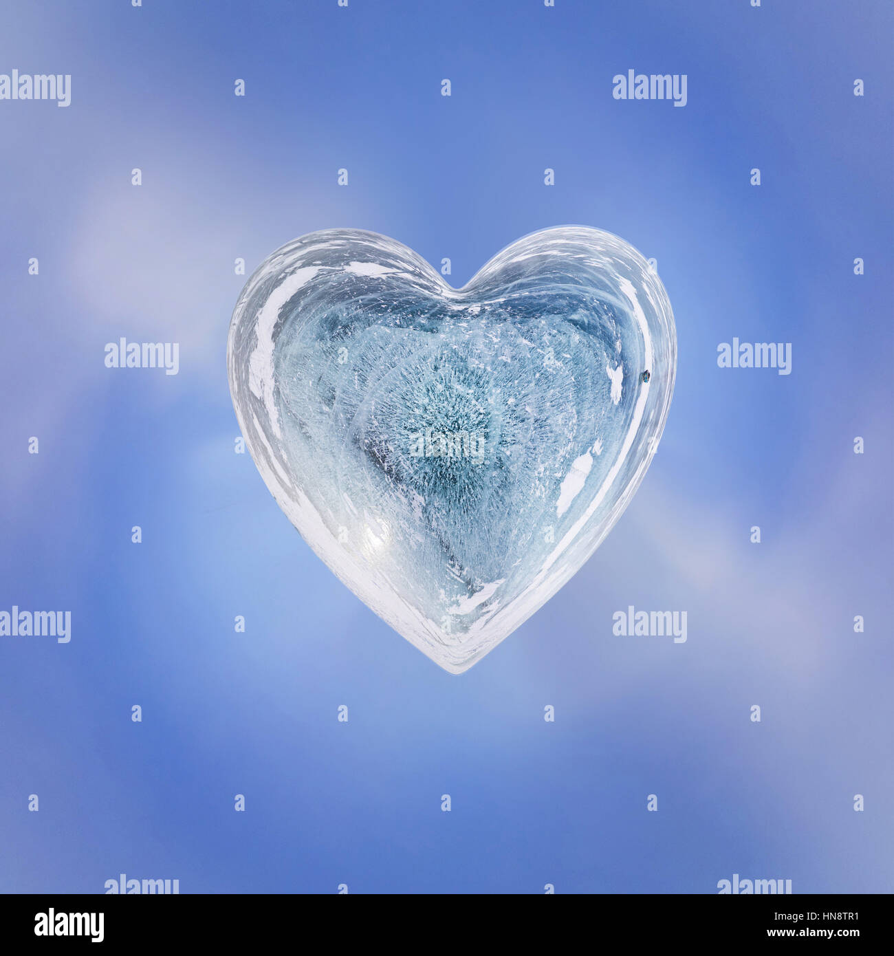 Blue Ice heart with bubbles and cracks isolate Stock Photo Alamy