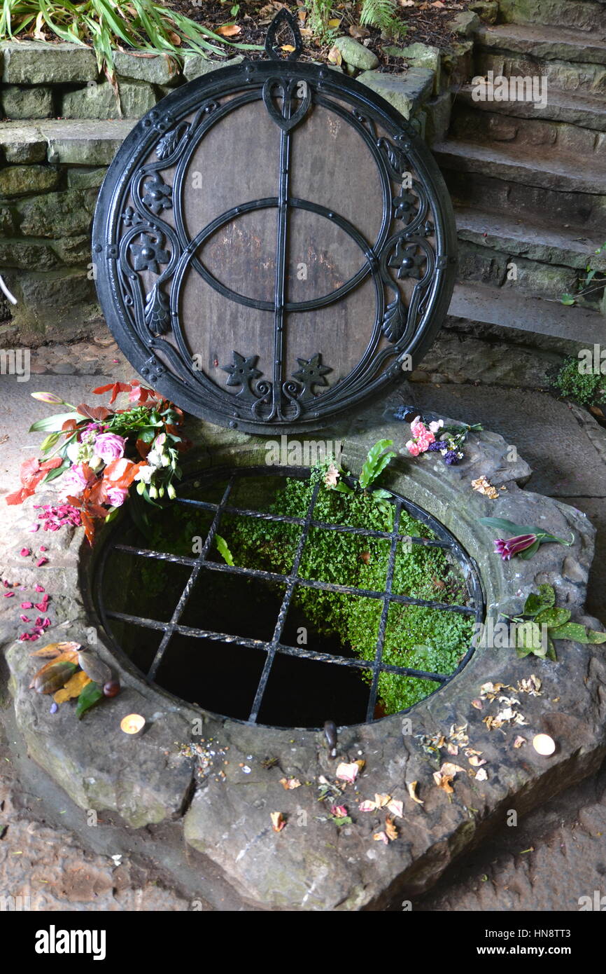 Sacred Well in the Chalice Well Gardens, Glastonbury, Somerset, Avalon