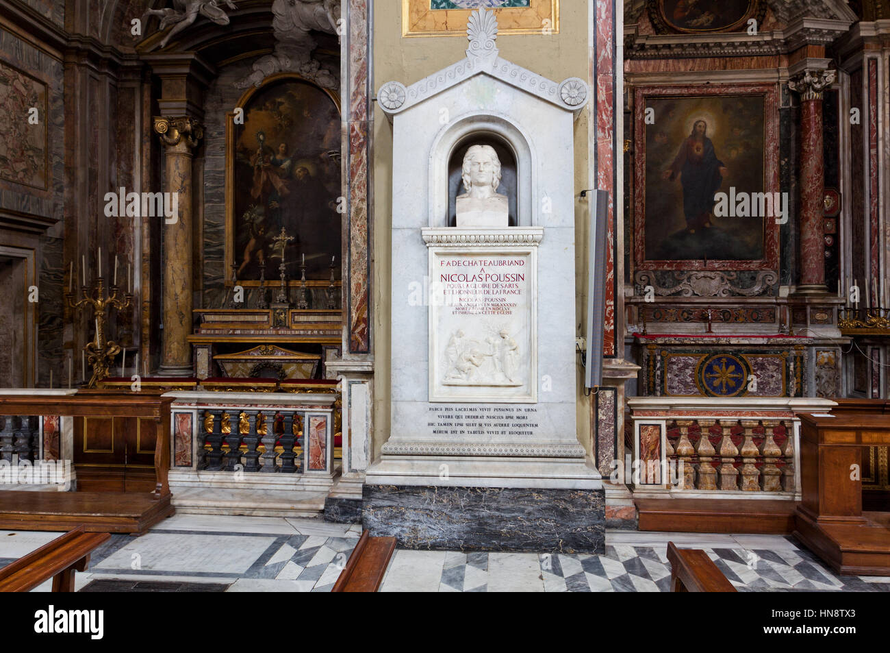 Tomb of Nicolas Poussin, Basilica of San Lorenzo in Lucina, Rome, Stock Photo
