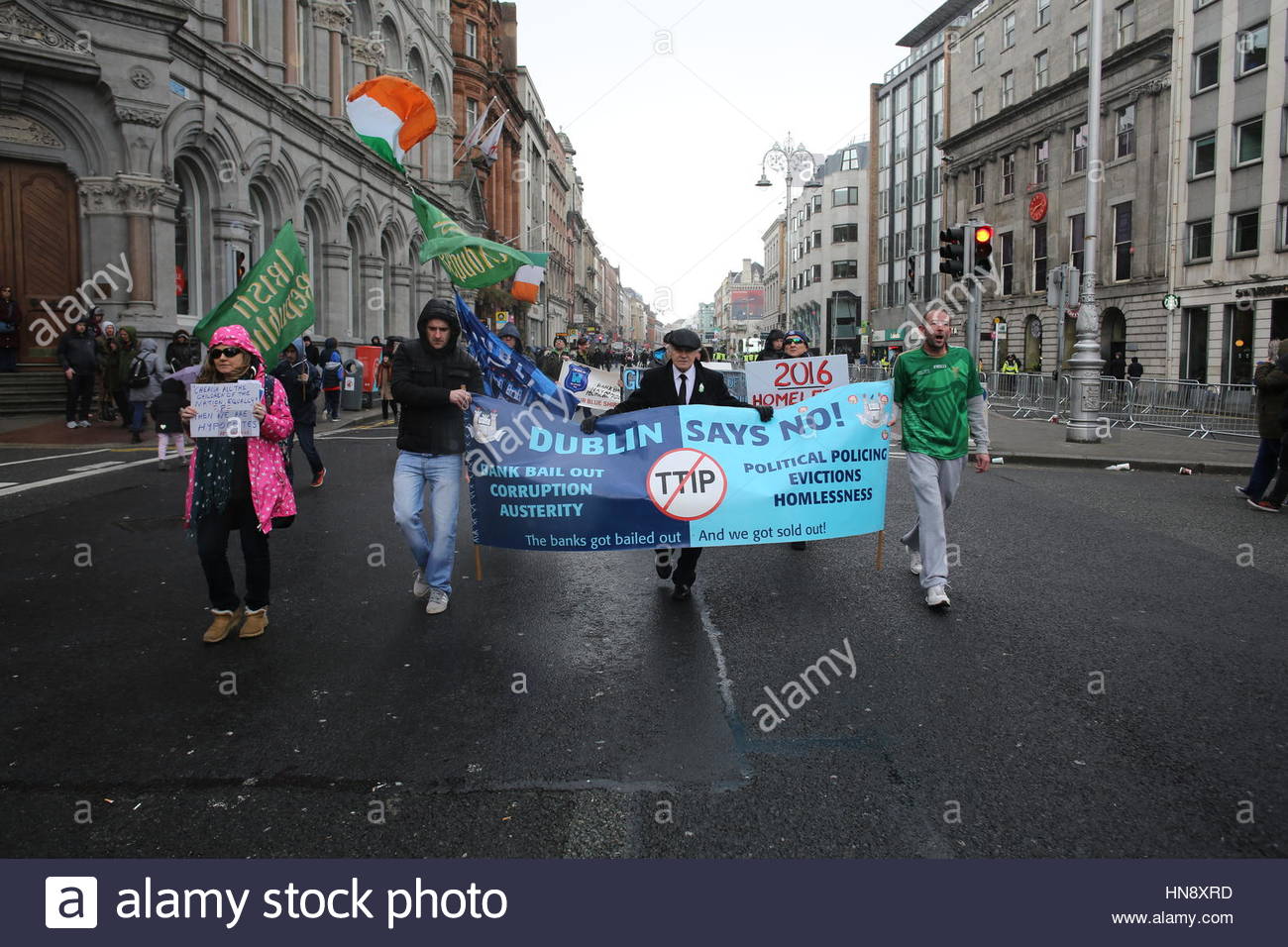 A protest march against corruption, austerity and the banks in Dublin, ireland Stock Photo