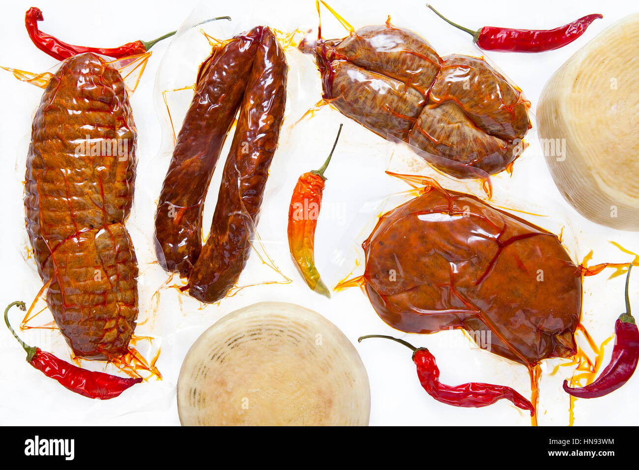 deli meats. various types of dry salami sopressata, chorizo, nduja