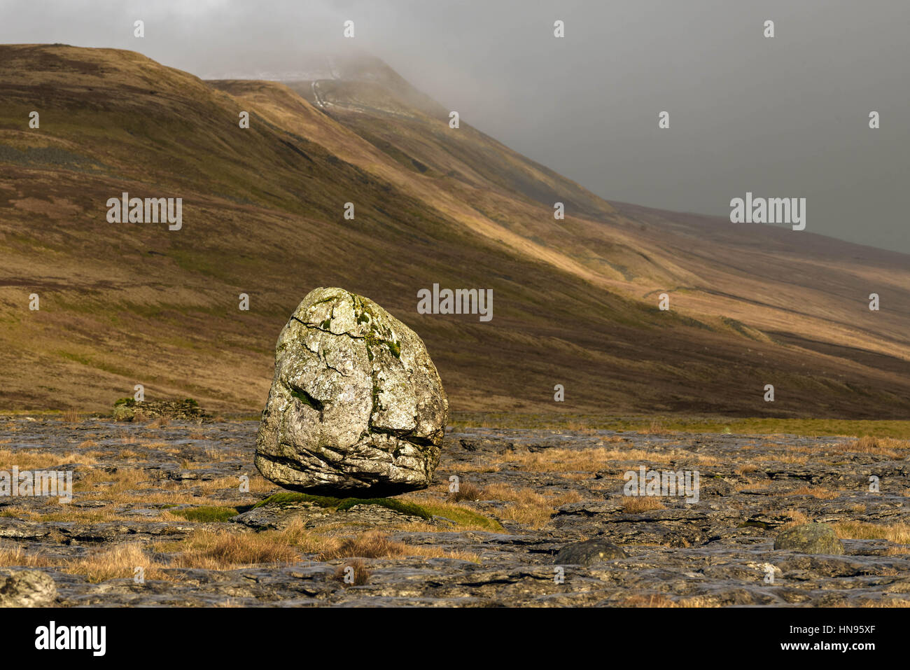 A Glacial Erratic on Ewes Top Moss in The Yorkshire Dales Stock Photo