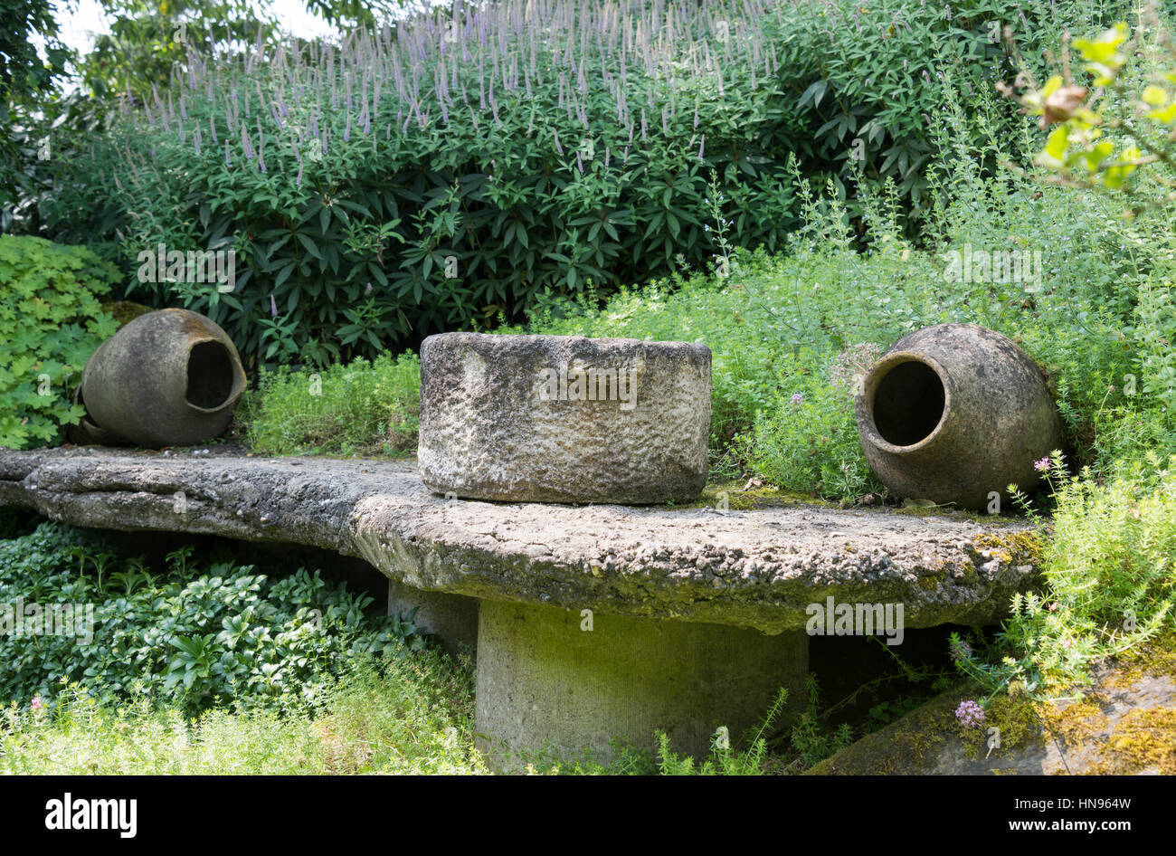 english garden with vases for plants and as decoration Stock Photo