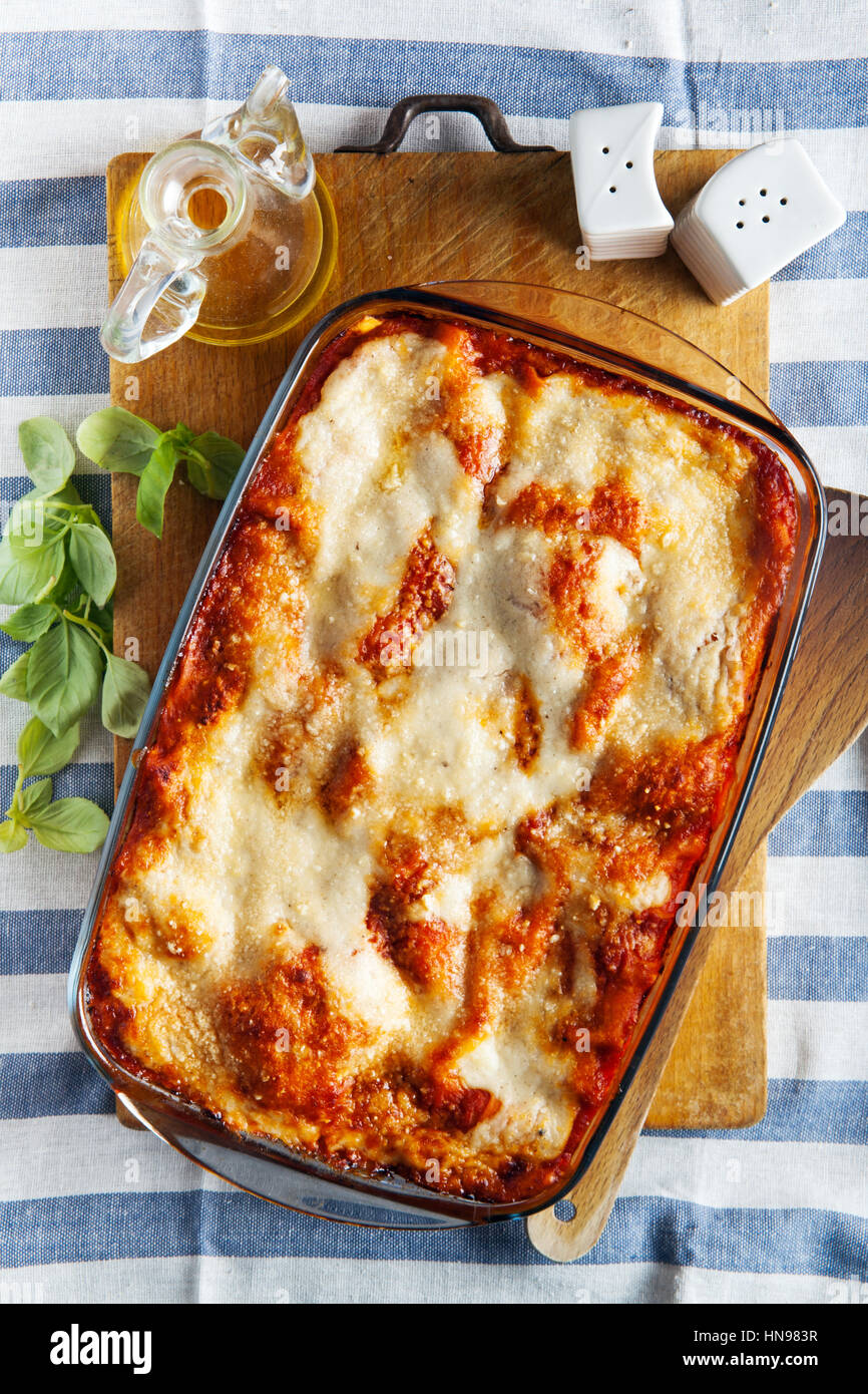 classic cooked lasagna on baking sheet Stock Photo Alamy