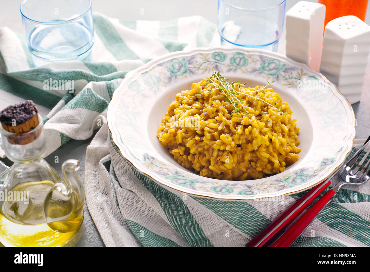 risotto alla Milanese with saffron . Healthy Italian food Stock Photo
