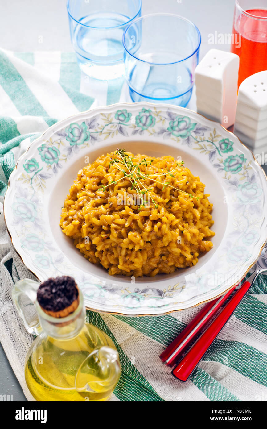 risotto alla Milanese with saffron . Healthy Italian food Stock Photo