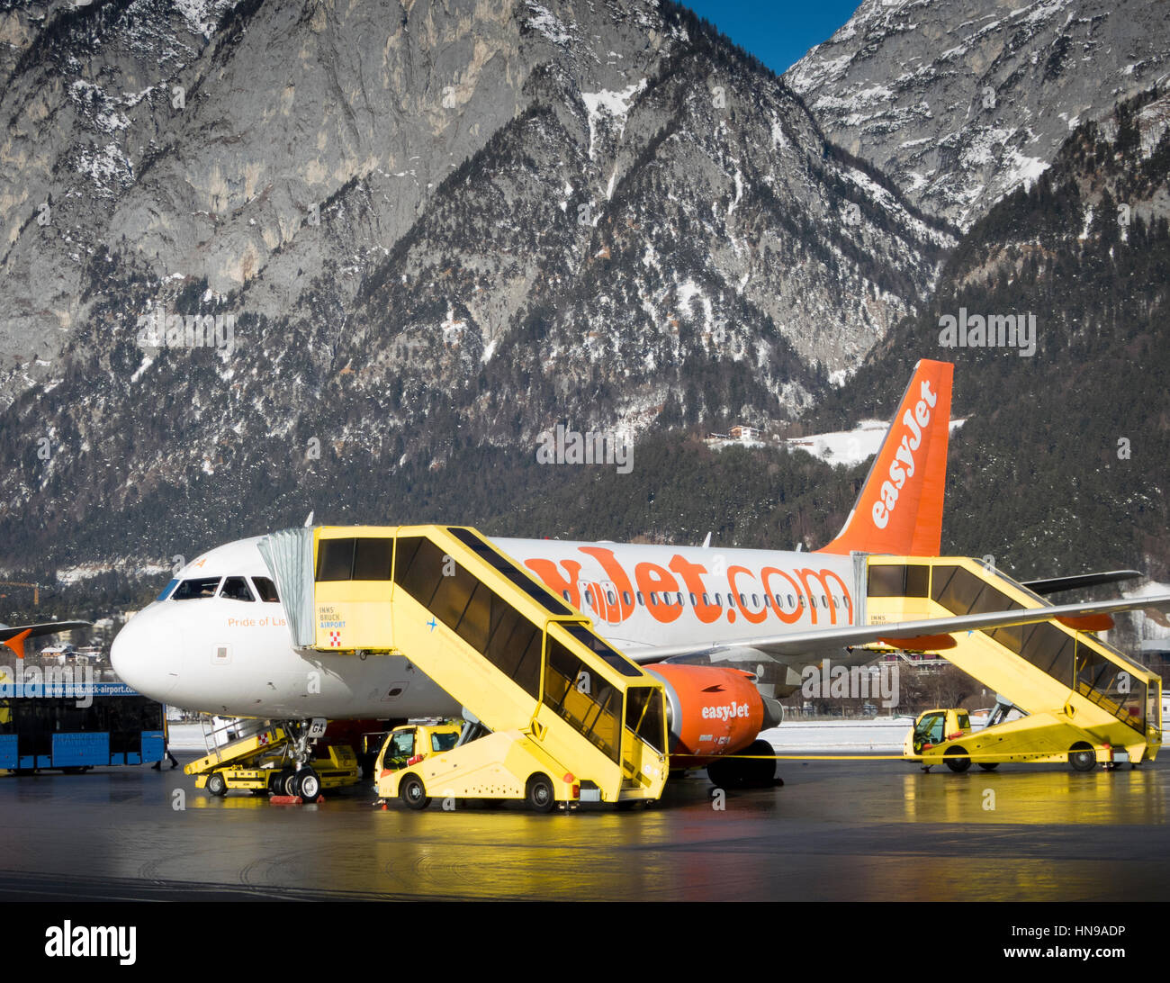 Easy Jet Plane at Innsbruck airport Stock Photo