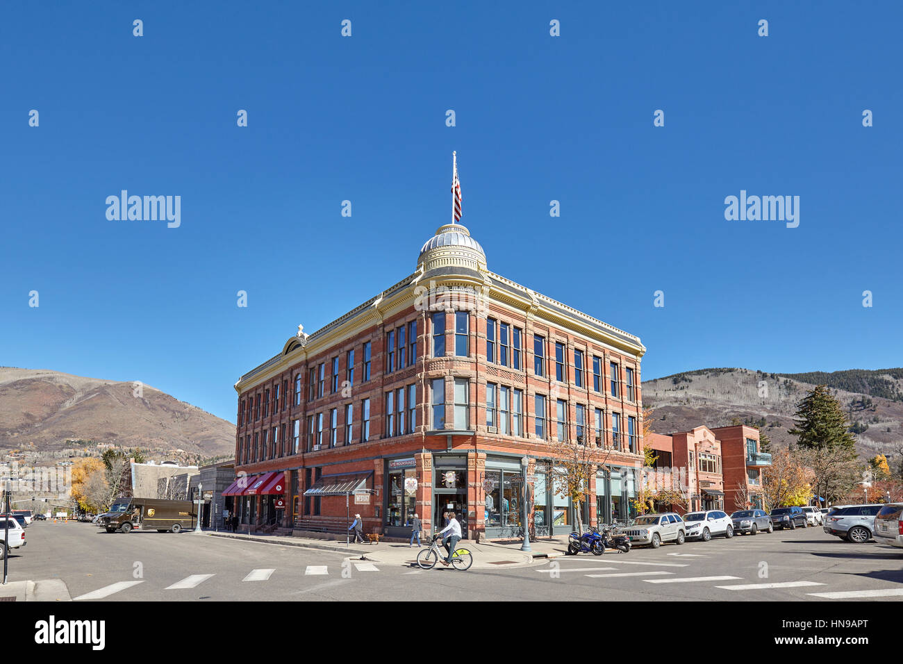 Aspen, USA - November 20, 2016: Elks Building on South Galena Street. Aspen is one of the world's most famous ski resorts. Stock Photo